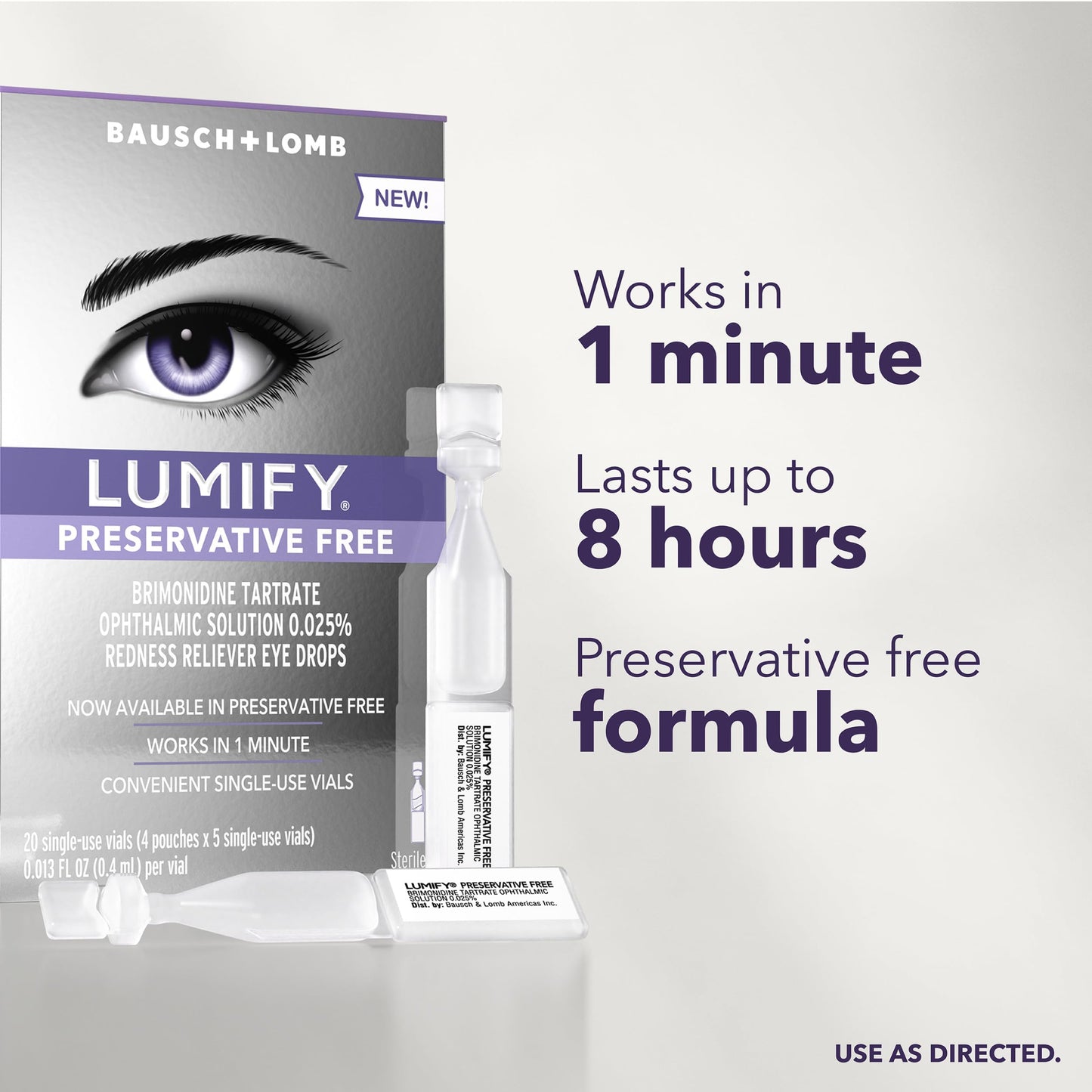 Lumify Redness Relief Eye Drops, Whiter & Brighter Looking Eyes, 0.25 oz | Works in 1 minute, lasts up to 8 hours, For Whiter & Brighter Looking Eyes, 1 bottle