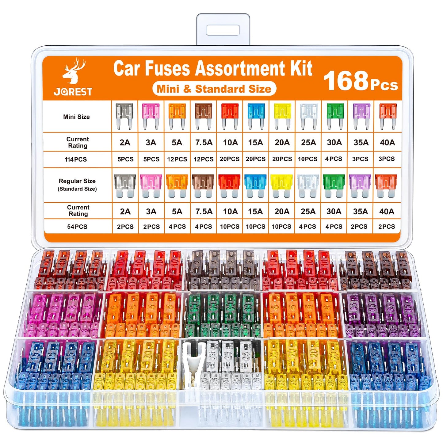 JOREST 300Pcs Car Fuse Assortment Kit, 160 Mini Blade Fuses Automotive + 90 Standard Auto Fuses + 50 Micro + Puller – Replacement for RV Camper Boat Truck (2Amp 3A 5A 7.5A 10A 15A 20A 25A 30A 35A 40A)