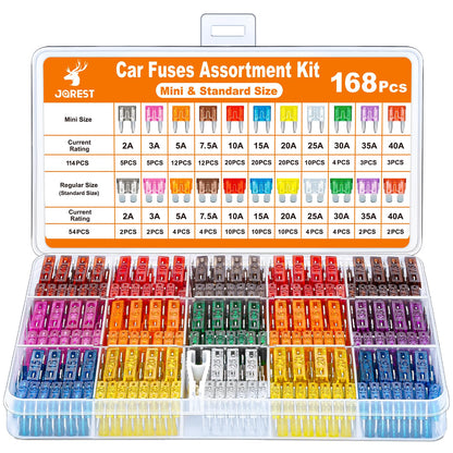 JOREST 300Pcs Car Fuse Assortment Kit, 160 Mini Blade Fuses Automotive + 90 Standard Auto Fuses + 50 Micro + Puller – Replacement for RV Camper Boat Truck (2Amp 3A 5A 7.5A 10A 15A 20A 25A 30A 35A 40A)
