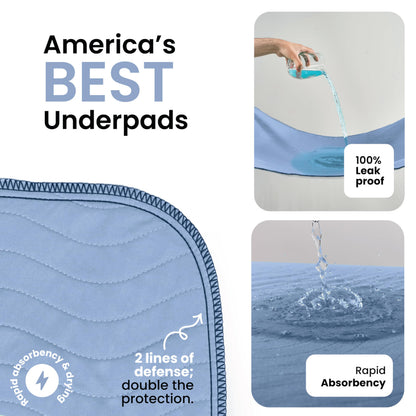 IMPROVIA® Washable Underpads, 34" x 36" (Pack of 4) - Heavy Absorbency Reusable Bedwetting Incontinence Pads for Kids, Adults, Elderly, and Pets - Waterproof Protective Pad for Bed, Couch, Sofa, Floor