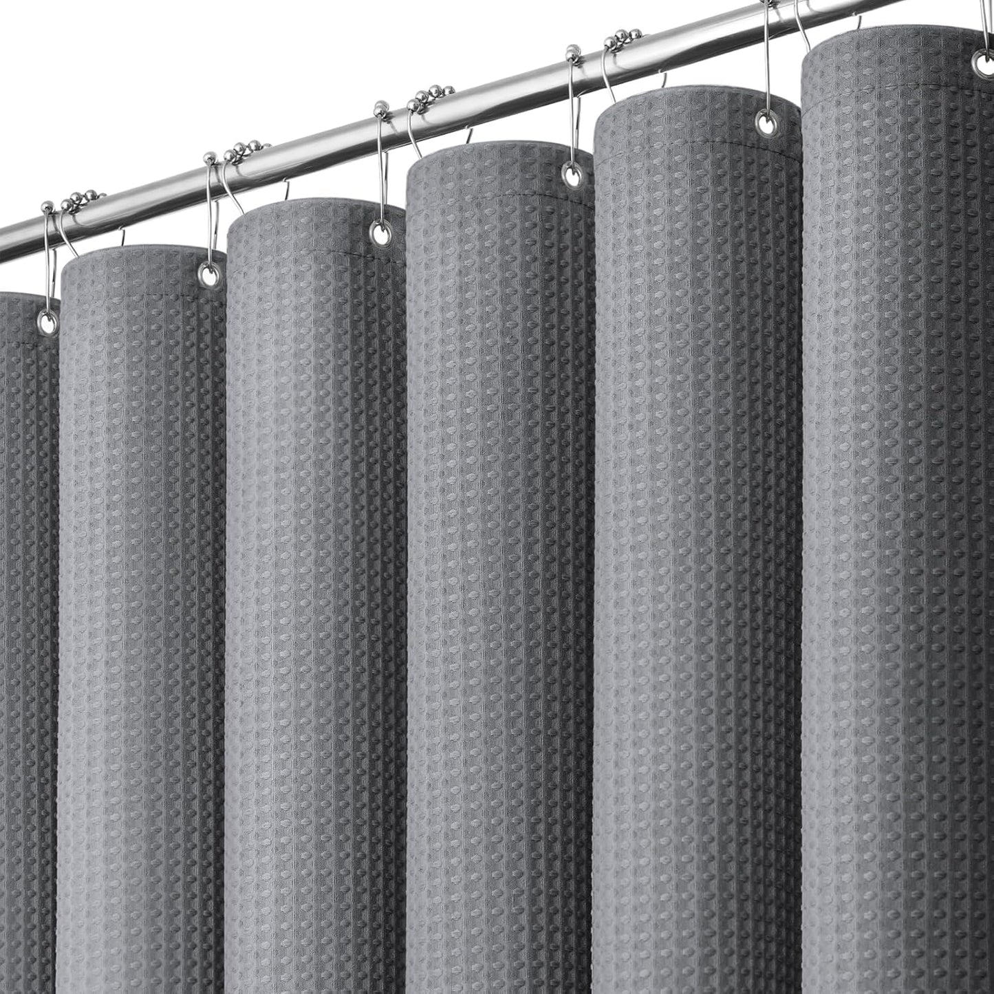 Waffle Shower Curtain 256 GSM Heavy Duty Fabric 72"x72" Dark Green | Thick Textured Cloth, Weighted Hem, Water Repellent Washable, Hotel Luxury Polyester Shower Curtain Set for Bathroom 12 Hooks