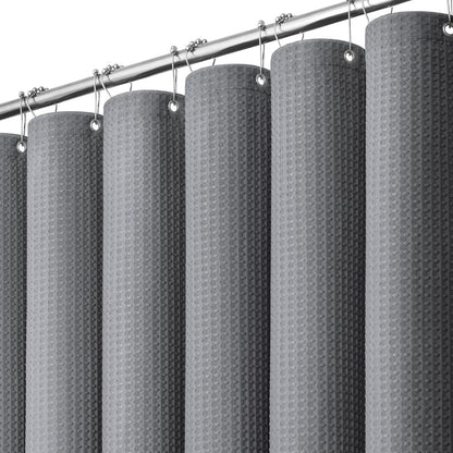 Waffle Shower Curtain 256 GSM Heavy Duty Fabric 72"x72" Dark Green | Thick Textured Cloth, Weighted Hem, Water Repellent Washable, Hotel Luxury Polyester Shower Curtain Set for Bathroom 12 Hooks