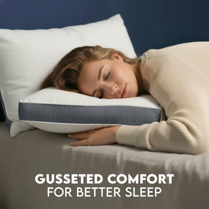 Utopia Bedding Gusset Bed Pillow, Hotel Pillows Queen Size Set of 2, White | Cotton Blended Down alternative pillows for sleeping, soft fluffy cooling comfort for Back, side & stomach sleepers, 2 pack