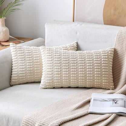 MIULEE Corduroy Decorative Throw Pillow Covers 18x18 Aqua Green Pack of 2 | Soft Boho Striped Pillow Covers Modern Farmhouse Home Decor For Sofa Living Room Couch Bed