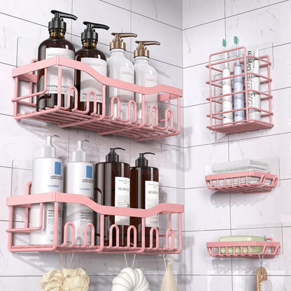 EUDELE Adhesive Shower Caddy, 5 Pack Rustproof Stainless Steel Bath Organizers With Large Capacity, No Drilling Shelves for Bathroom Storage & Home Decor