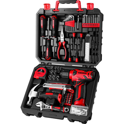 DEKOPRO Drill Set, Home Tool Set with 8V Pink Cordless Drill, Hand Tool Kit for Women, 126 pcs