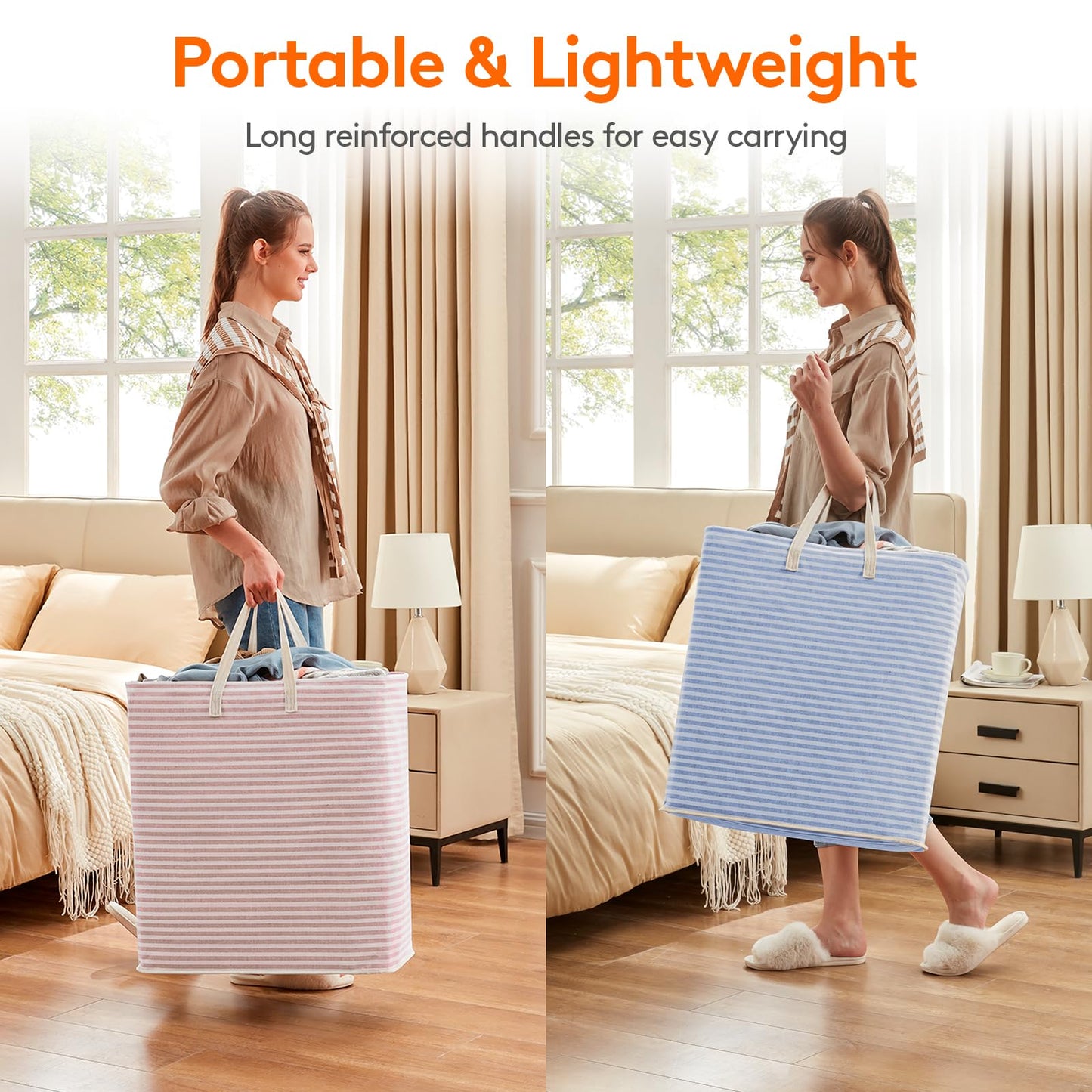 Lifewit 2 Pack Laundry Basket 80L Each, Collapsible Clothes Hamper with Reinforced Handles, Freestanding Waterproof Design for Bedroom and Laundry Room, Grey 160L Total