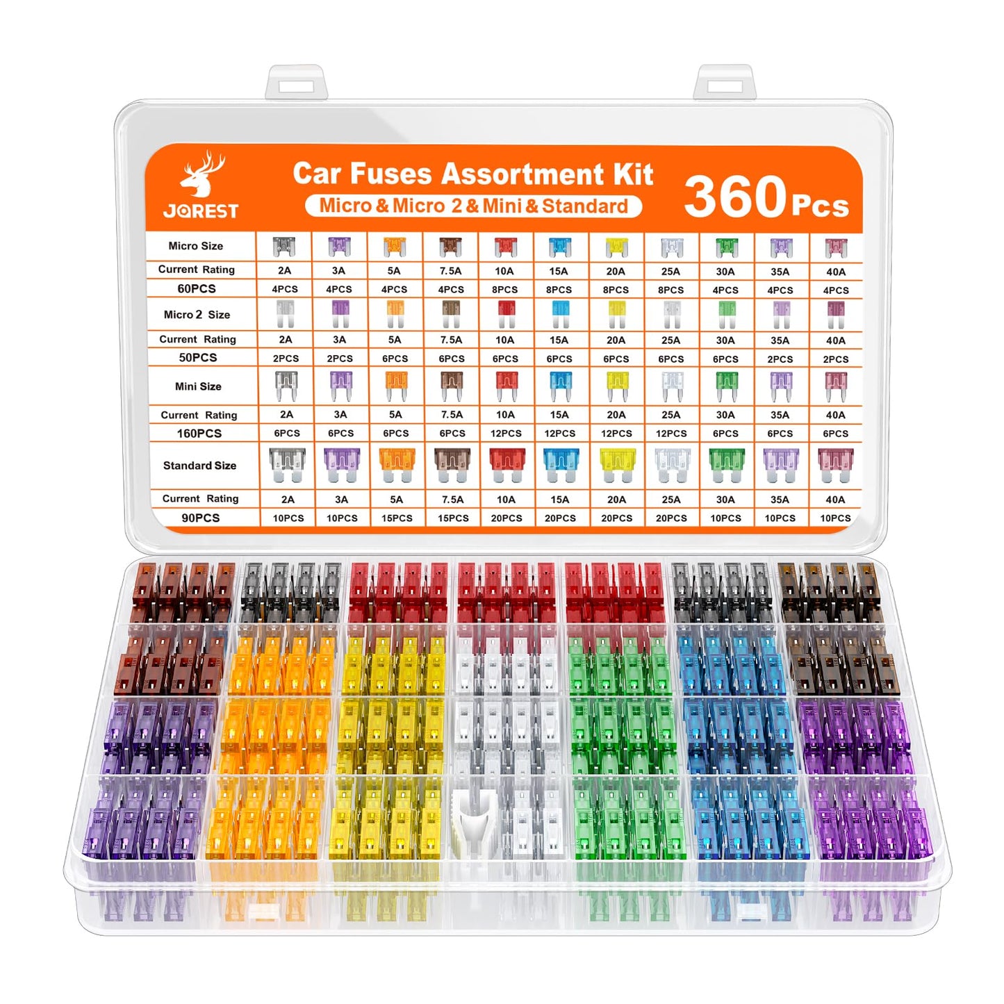 JOREST 300Pcs Car Fuse Assortment Kit, 160 Mini Blade Fuses Automotive + 90 Standard Auto Fuses + 50 Micro + Puller – Replacement for RV Camper Boat Truck (2Amp 3A 5A 7.5A 10A 15A 20A 25A 30A 35A 40A)