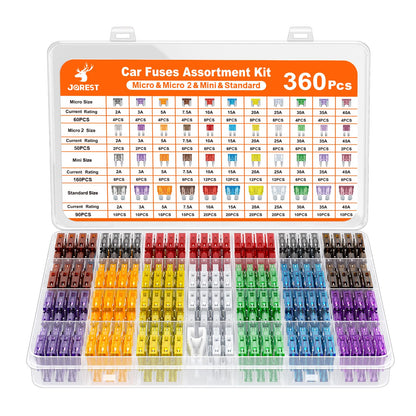 JOREST 300Pcs Car Fuse Assortment Kit, 160 Mini Blade Fuses Automotive + 90 Standard Auto Fuses + 50 Micro + Puller – Replacement for RV Camper Boat Truck (2Amp 3A 5A 7.5A 10A 15A 20A 25A 30A 35A 40A)