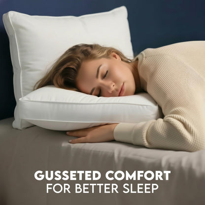 Utopia Bedding Gusset Bed Pillow, Hotel Pillows Queen Size Set of 2, White | Cotton Blended Down alternative pillows for sleeping, soft fluffy cooling comfort for Back, side & stomach sleepers, 2 pack