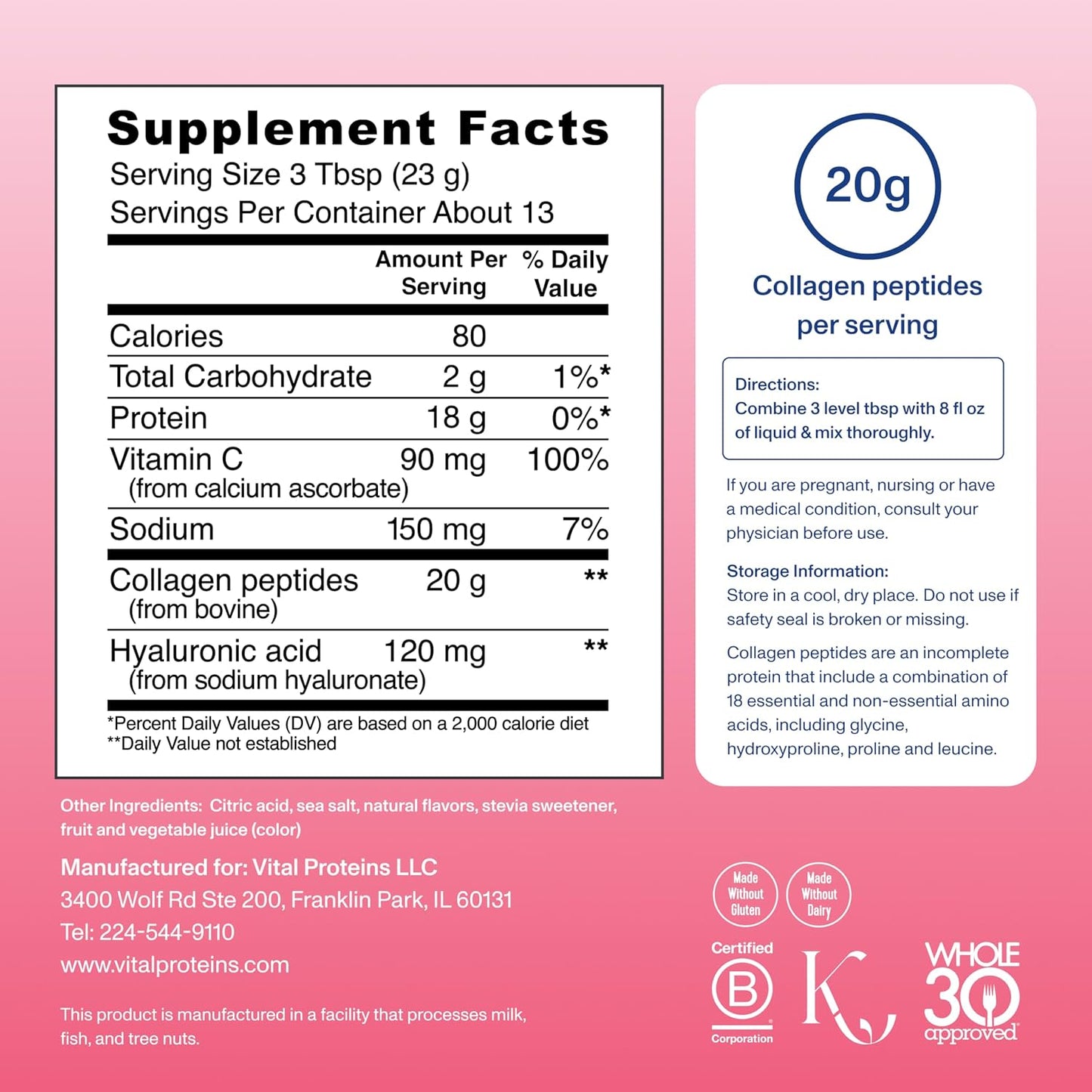 Vital Proteins Collagen Peptides Powder Advanced, Unflavored, 20oz | Hyaluronic Acid & Vitamin C, Supports Hair Skin & Nails, Collagen Peptides, 27 Servings