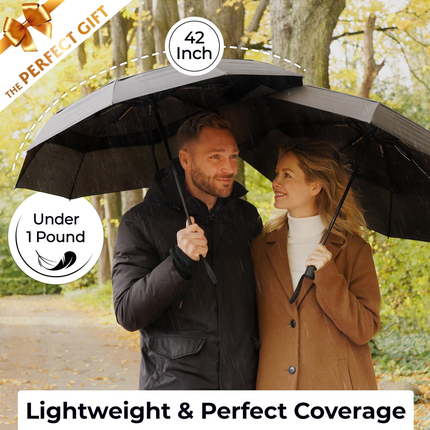 Strongest Windproof Travel Umbrella (Compact, 100MPH Wind-Tested), Light, Portable, One-Handed Use, Automatic Folding Rain Umbrella, Durable, Premium Grip, Fits Car & Backpack