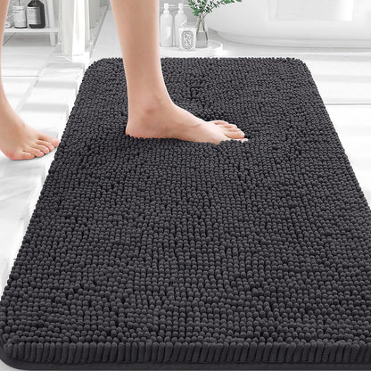 OLANLY Bathroom Rugs 30x20, Extra Soft Absorbent Chenille Bath Rugs | Grey, Quick-Drying Rubber Backing, Machine Washable Bath Mat for Bathroom Floor, Tub and Shower, Home Decor Accessories