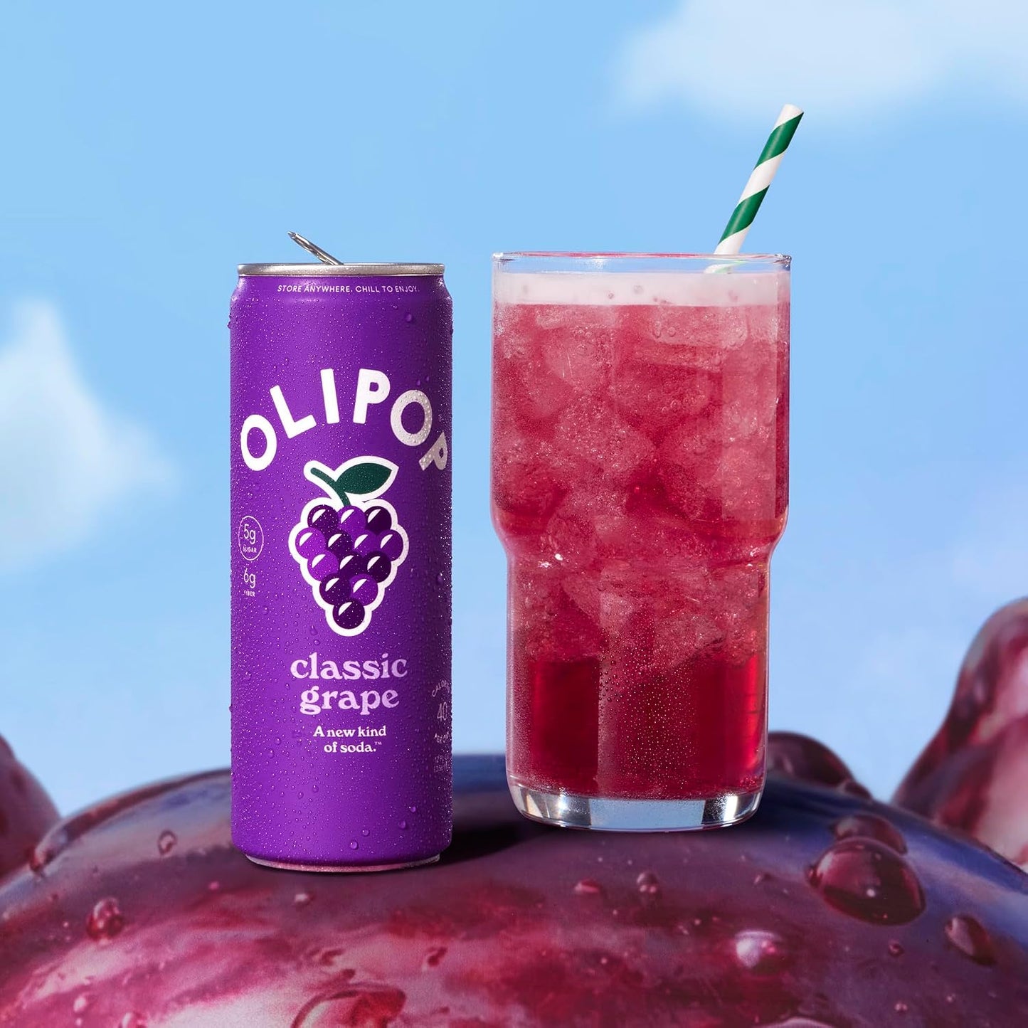 OLIPOP 6g Fiber Prebiotic Soda, Classic Grape, 12 fl oz, 12Pack Skinny | Shelf Stable Prebiotic Soda (Skinny), 6g Fiber, 5g Sugar, Digestive Health Support, Prebiotics & Botanicals, Gluten Free