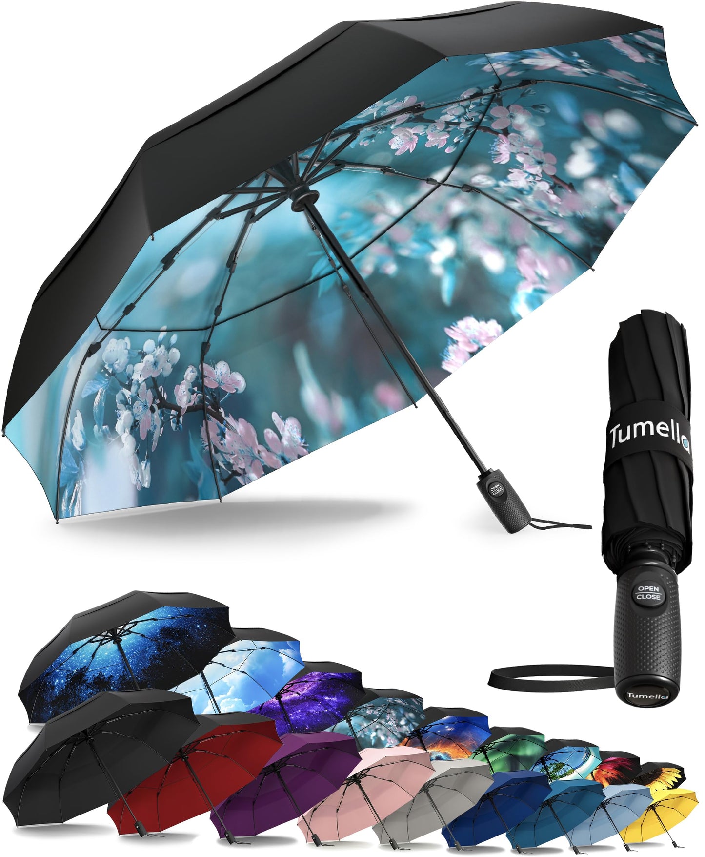 Strongest Windproof Travel Umbrella (Compact, 100MPH Wind-Tested), Light, Portable, One-Handed Use, Automatic Folding Rain Umbrella, Durable, Premium Grip, Fits Car & Backpack