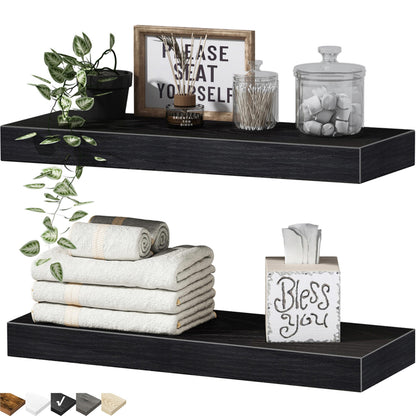 QEEIG Bathroom Floating Shelves for Wall - 15.7" Wall Mounted Shelf Over Toilet Farmhouse Home Decor Display Bookshelf Small 15.7 x 6.7 inch Set of 2, Rustic Brown (008-40BN)