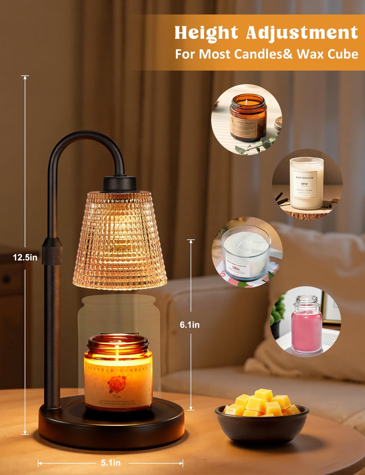 Candle Warmer Lamp with Timer Home Decor Birthday Gifts for Women | Dimmable Candle Warmer for Jar Candles, Height Adjustable Wax Melts Warmer,Room Decor House Warming Gifts New