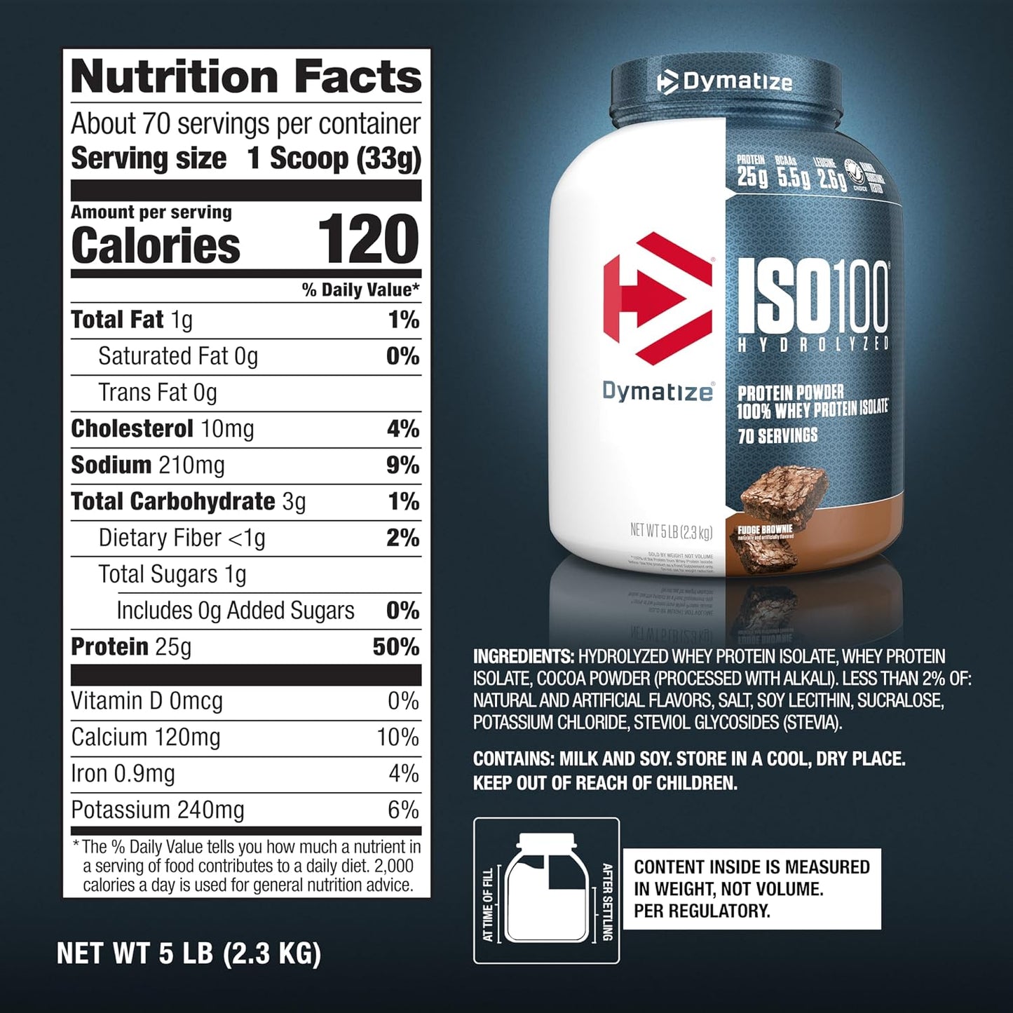 Dymatize ISO100 Protein Powder, 100% Whey Isolate, Cookies & Cream | 25g Protein, Hydrolyzed, Fast-Absorbing, Supports Muscle Health, 5.5g BCAAs, Gluten-Free, 20 Servings, 1.3 lb