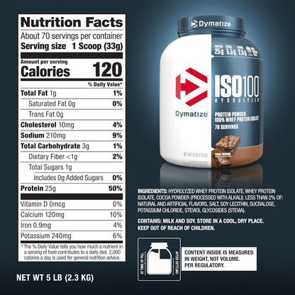 Dymatize ISO100 Protein Powder, 100% Whey Isolate, Cookies & Cream | 25g Protein, Hydrolyzed, Fast-Absorbing, Supports Muscle Health, 5.5g BCAAs, Gluten-Free, 20 Servings, 1.3 lb