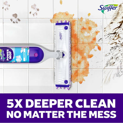 Swiffer PowerMop Mopping Kit for Floor Cleaning, Set Includes 1 Power Mop, 2 Replacement Pads, 1 Liquid Solution Refill, 2 Batteries, No Bucket Needed Electric Spray Cleaner, Multi-Surface and Wood