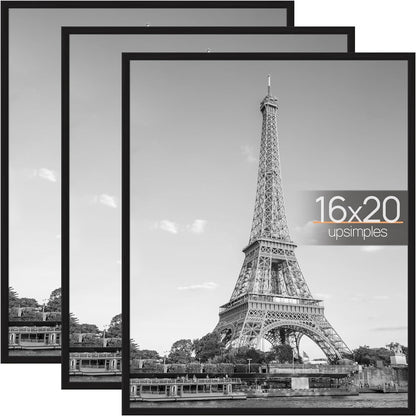 upsimples 12x16 Poster Frame, Easy Slide-In Assembly, Black, 3 Pack | Gallery Wall 12 x 16 Picture Frames Set for Family, Wedding, Christmas, Easy to Change Photos