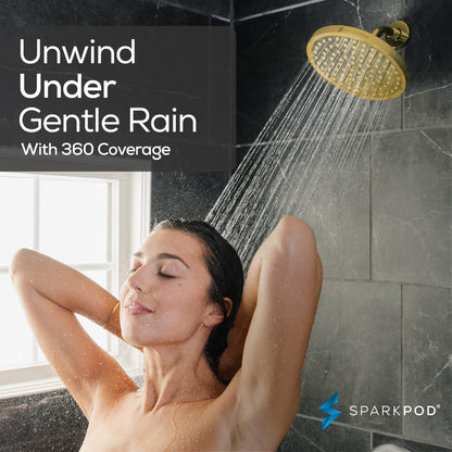 SparkPod Rain Shower Head, 6 Inch Round, Luxury Polished Chrome Finish | High Pressure Shower Heads, 90 Nozzles, Adjustable Showerhead, No Tools Needed, Universal Connection