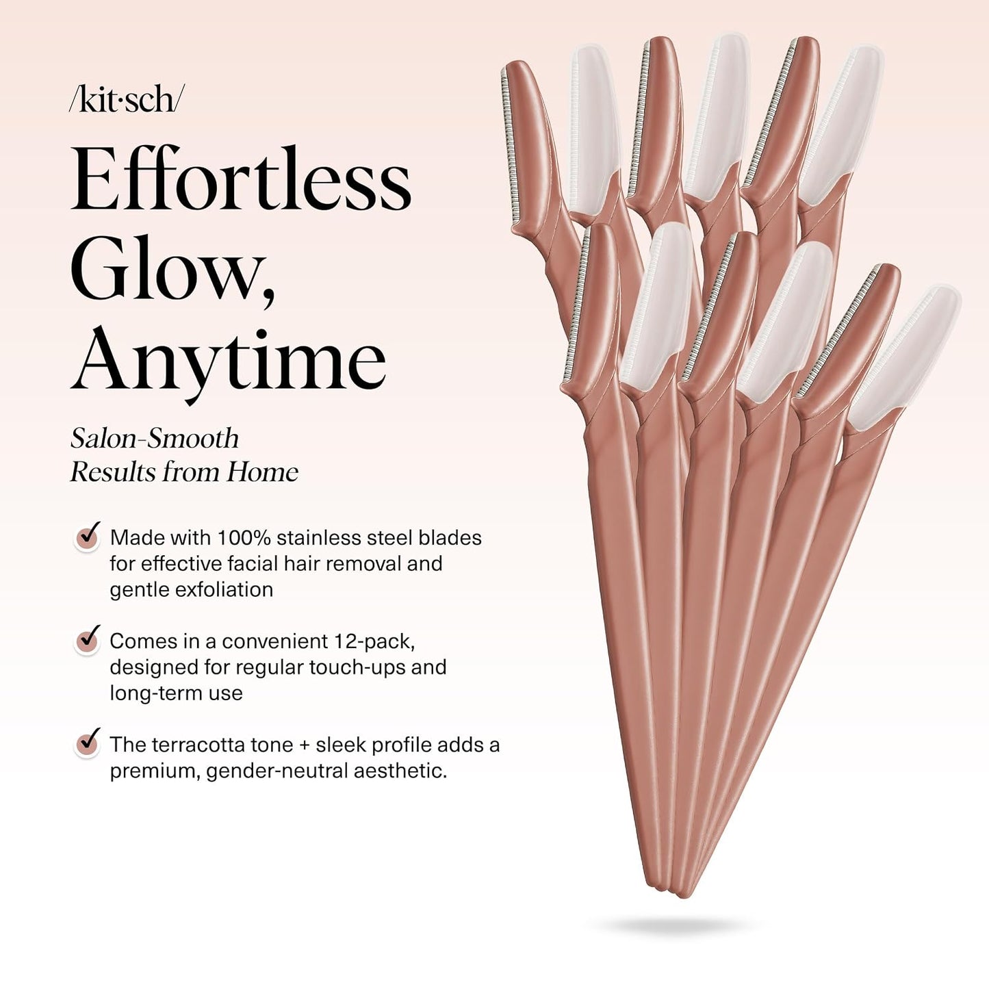Kitsch Dermaplane Razor for Women Face – Terracotta, 12 pcs | Face Razors for Women & Men, Eyebrow Razor & Face Shaver – Exfoliating Facial Razor & Dermaplaner as Tool for Smoother Skin