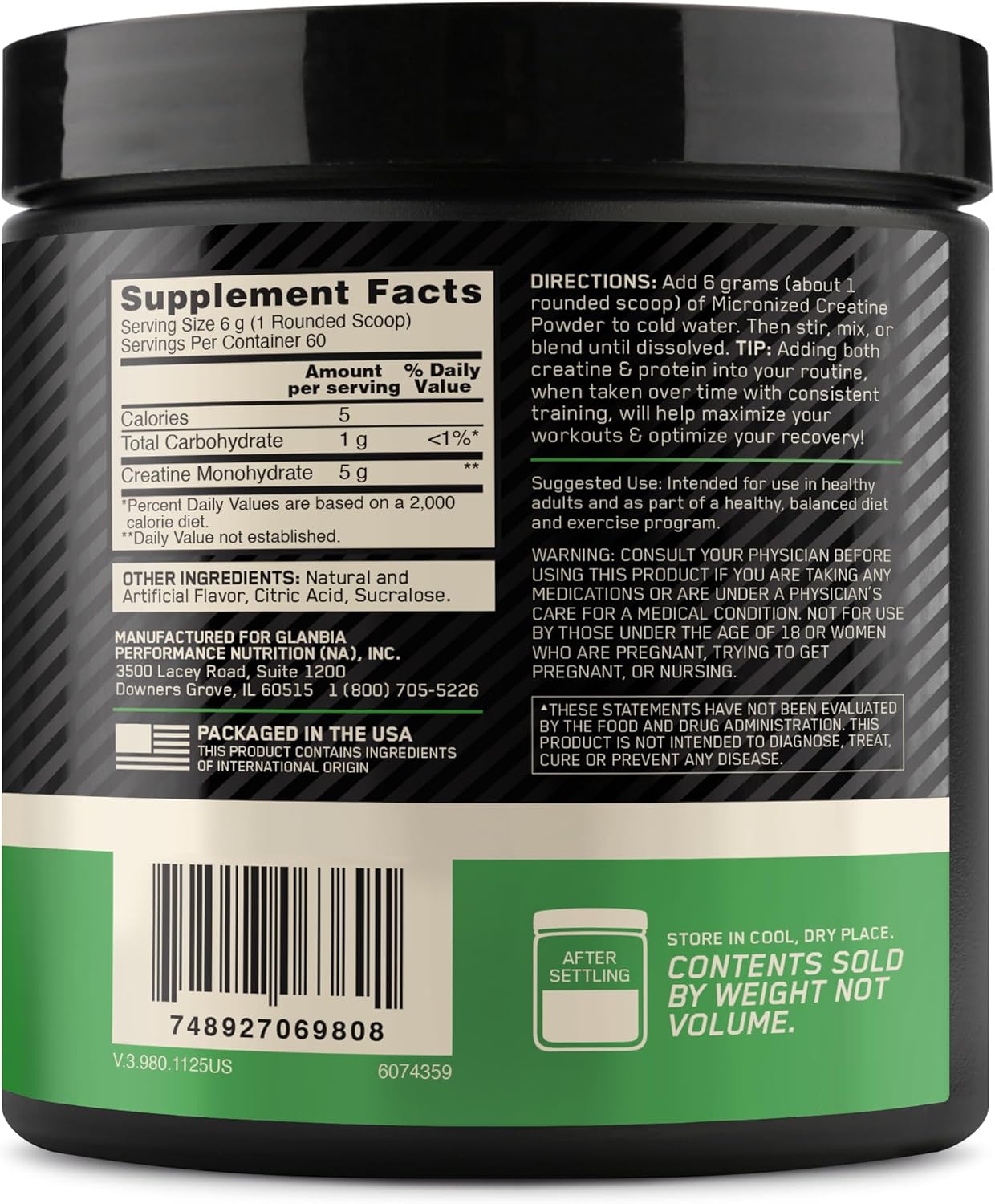Optimum Nutrition Creatine, Micronized Creatine Monohydrate Powder, Supports Strength & Recovery, Banned Substance Tested, Unflavored, 5g per Serving, 60 Servings | 5g Micronized Creatine Monohydrate Powder Per Serving, Supports Muscle Strength & Power, E