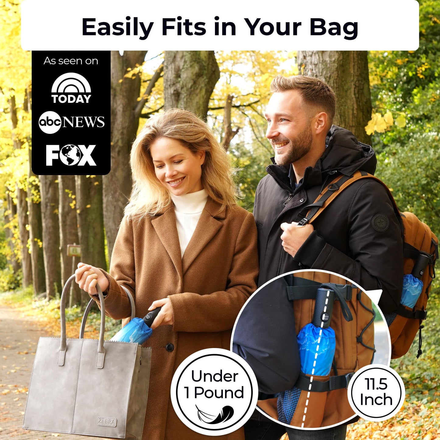 Strongest Windproof Travel Umbrella (Compact, 100MPH Wind-Tested), Light, Portable, One-Handed Use, Automatic Folding Rain Umbrella, Durable, Premium Grip, Fits Car & Backpack