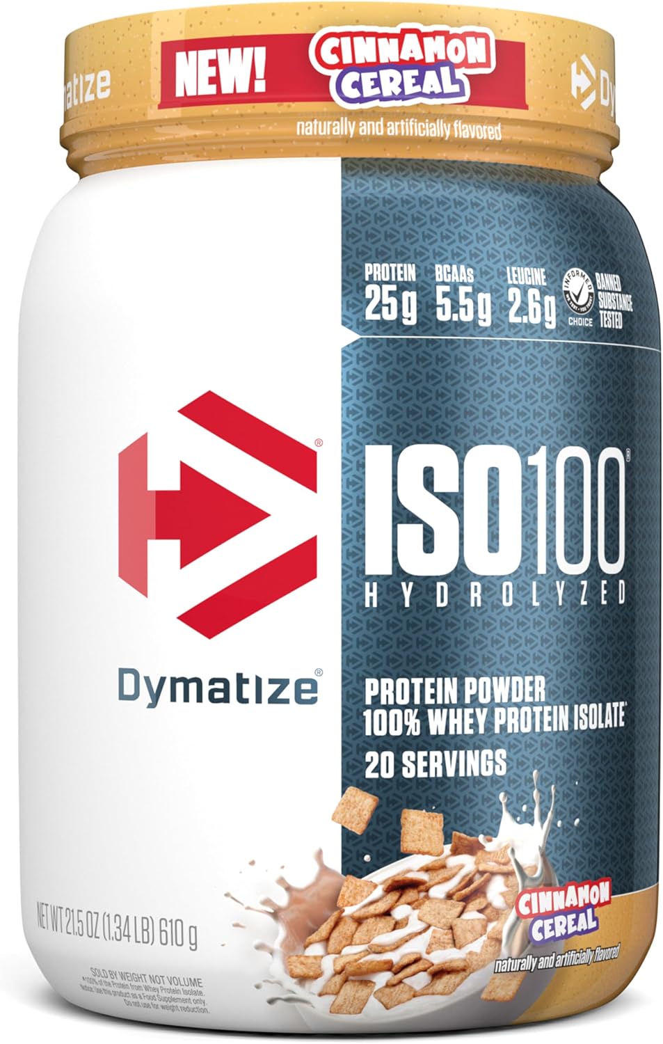 Dymatize ISO100 Protein Powder, 100% Whey Isolate, Cookies & Cream | 25g Protein, Hydrolyzed, Fast-Absorbing, Supports Muscle Health, 5.5g BCAAs, Gluten-Free, 20 Servings, 1.3 lb