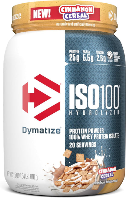 Dymatize ISO100 Protein Powder, 100% Whey Isolate, Cookies & Cream | 25g Protein, Hydrolyzed, Fast-Absorbing, Supports Muscle Health, 5.5g BCAAs, Gluten-Free, 20 Servings, 1.3 lb