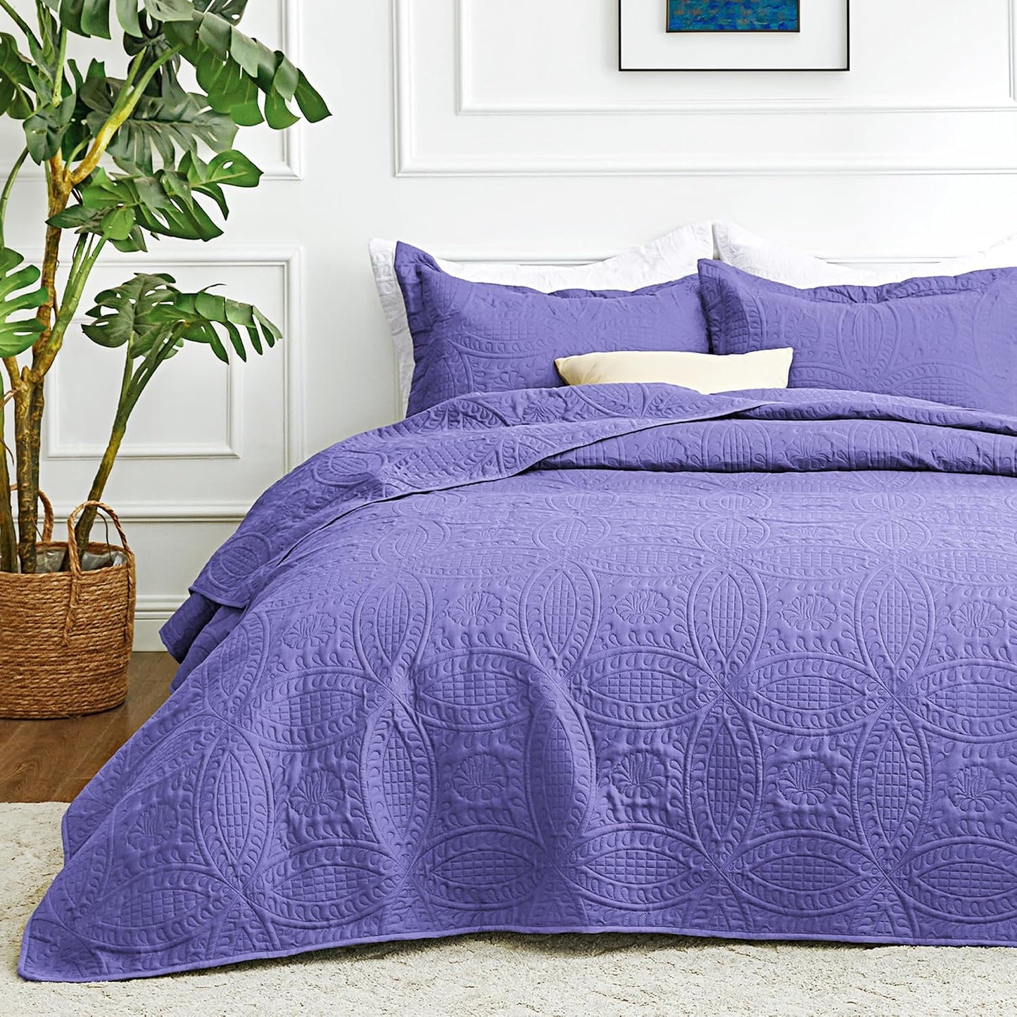 Love's cabin Quilts for Queen Bed Blue Bedspreads - Soft Bed Summer Lightweight Bedspread Comforter - Modern Style Coin Pattern Coverlet for All Season - 3 Pieces (1 Quilt, 2 Pillow Shams)