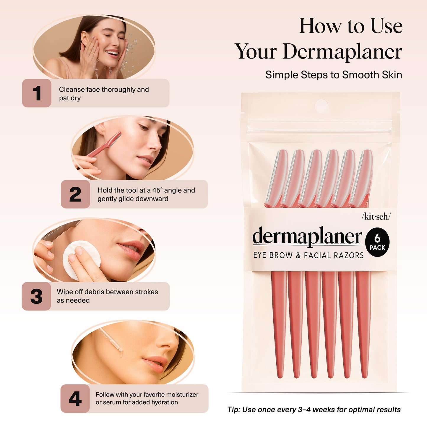 Kitsch Dermaplane Razor for Women Face – Terracotta, 12 pcs | Face Razors for Women & Men, Eyebrow Razor & Face Shaver – Exfoliating Facial Razor & Dermaplaner as Tool for Smoother Skin