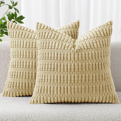 MIULEE Corduroy Decorative Throw Pillow Covers 18x18 Aqua Green Pack of 2 | Soft Boho Striped Pillow Covers Modern Farmhouse Home Decor For Sofa Living Room Couch Bed