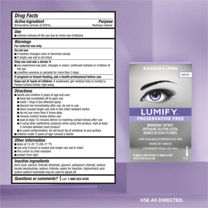 Lumify Redness Relief Eye Drops, Whiter & Brighter Looking Eyes, 0.25 oz | Works in 1 minute, lasts up to 8 hours, For Whiter & Brighter Looking Eyes, 1 bottle