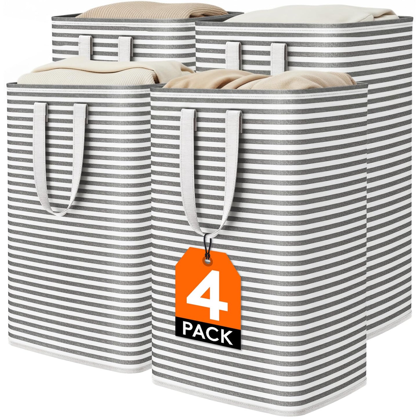 Lifewit 2 Pack Laundry Basket 80L Each, Collapsible Clothes Hamper with Reinforced Handles, Freestanding Waterproof Design for Bedroom and Laundry Room, Grey 160L Total