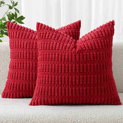 MIULEE Corduroy Decorative Throw Pillow Covers 18x18 Aqua Green Pack of 2 | Soft Boho Striped Pillow Covers Modern Farmhouse Home Decor For Sofa Living Room Couch Bed