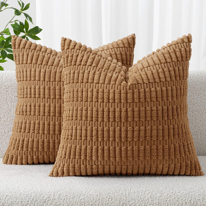 MIULEE Corduroy Decorative Throw Pillow Covers 18x18 Aqua Green Pack of 2 | Soft Boho Striped Pillow Covers Modern Farmhouse Home Decor For Sofa Living Room Couch Bed