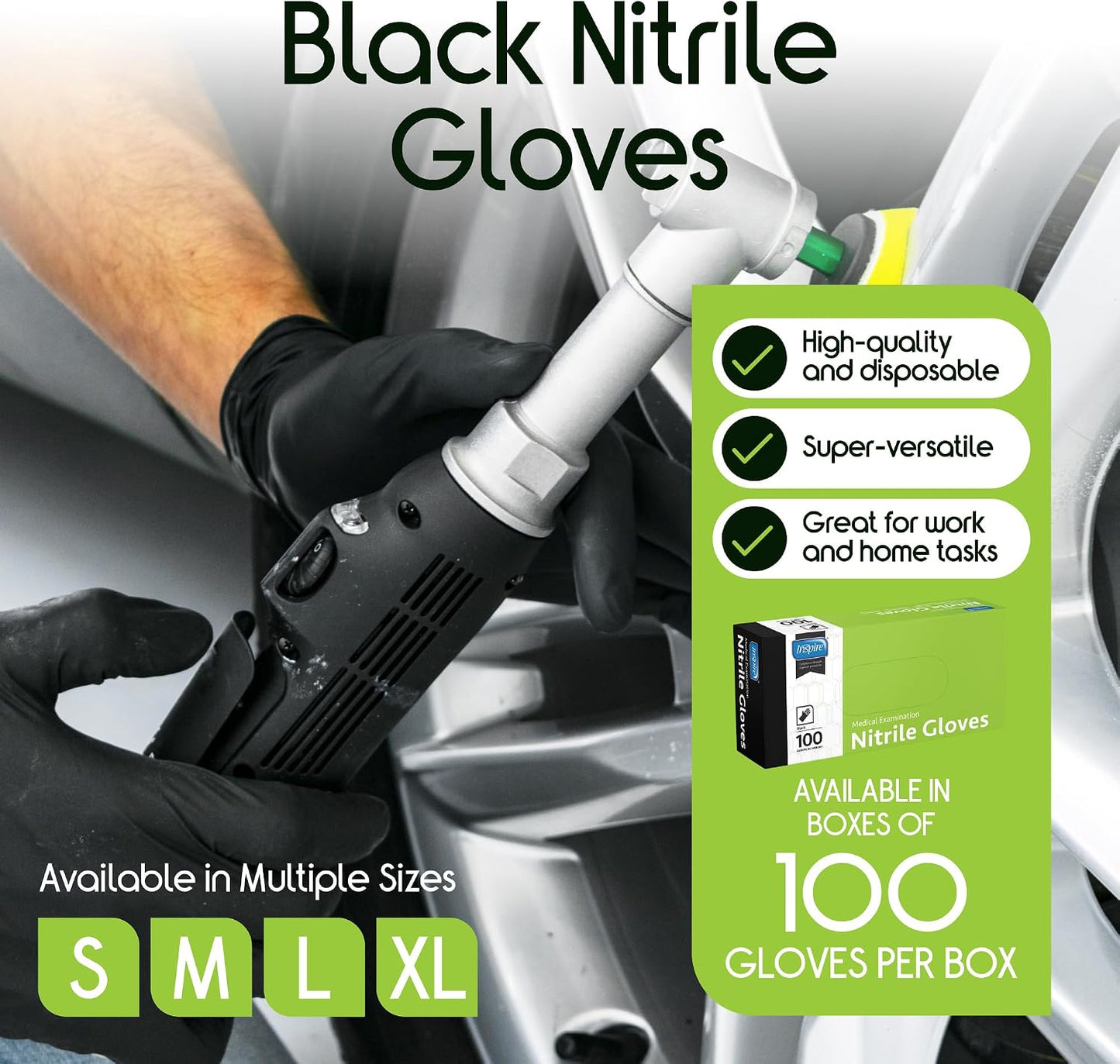 Inspire Black Nitrile Disposable Gloves | 4.5 Nitrile Disposable Safety Medical Cooking Cleaning Gloves