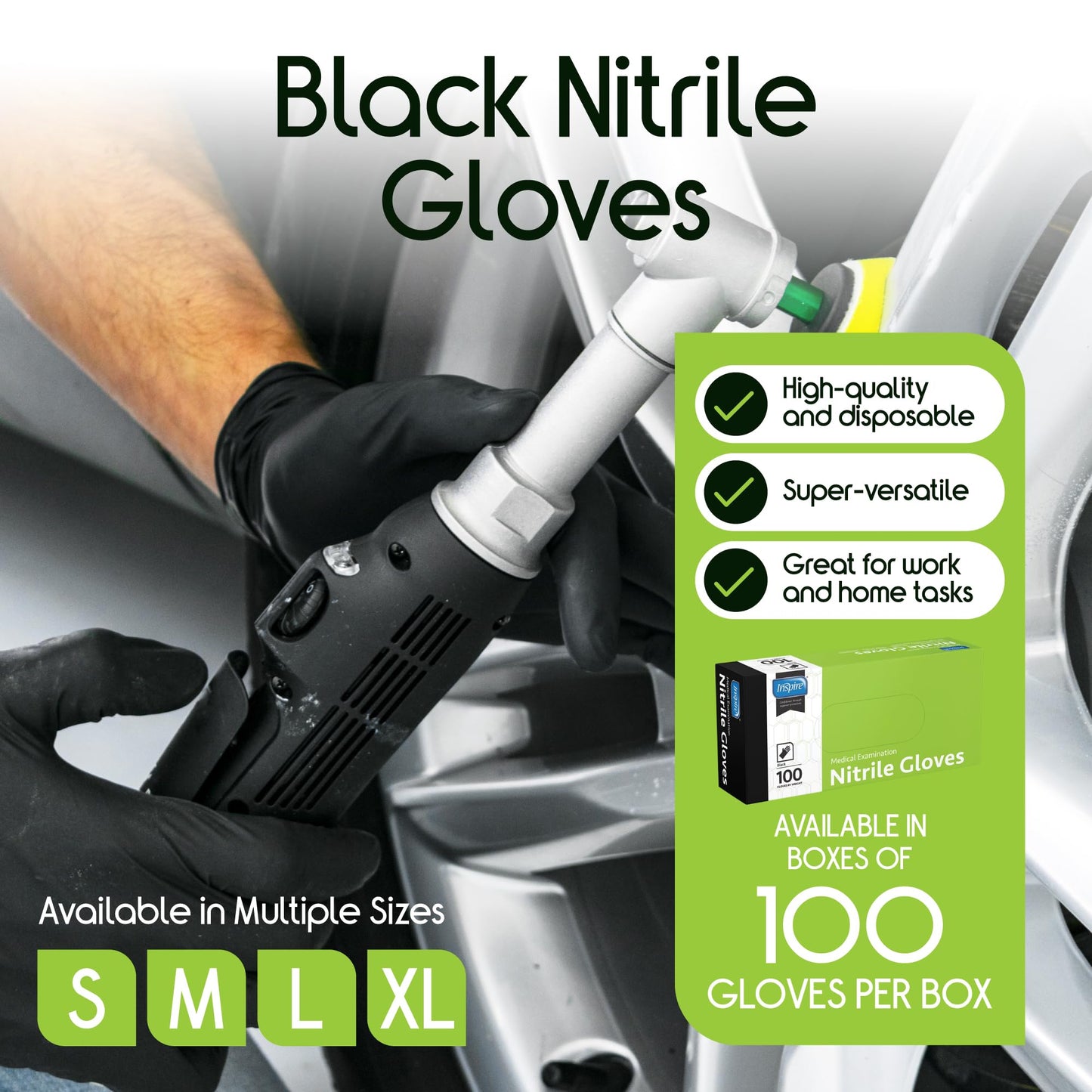 Inspire Black Nitrile Disposable Gloves | 4.5 Nitrile Disposable Safety Medical Cooking Cleaning Gloves