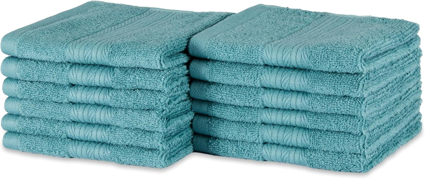 Amazon Basics 6-Piece Oversized Fade-Resistant Towel Set, 100% Cotton, Highly Absorbent, Soft, Teal, 2 Bath Towels, 2 Hand Towels, 2 Washcloths