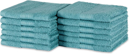 Amazon Basics 6-Piece Oversized Fade-Resistant Towel Set, 100% Cotton, Highly Absorbent, Soft, Teal, 2 Bath Towels, 2 Hand Towels, 2 Washcloths