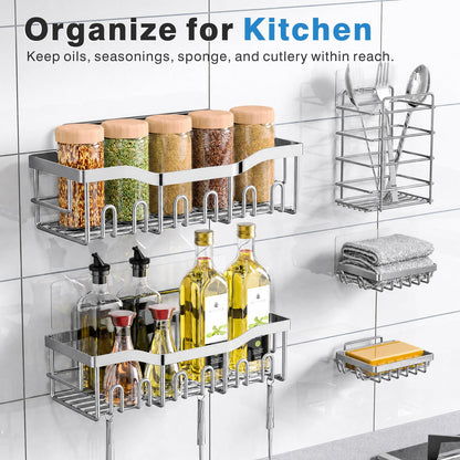 EUDELE Adhesive Shower Caddy, 5 Pack Rustproof Stainless Steel Bath Organizers With Large Capacity, No Drilling Shelves for Bathroom Storage & Home Decor