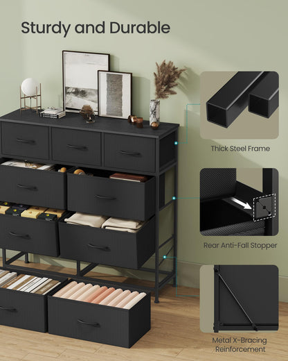 SONGMICS BELLAH Collection - Dresser for Bedroom, Chest of Drawers, Storage Organizer Unit, Closet, Entryway, Steel, 4 Drawers, Modern, Ink Black and Ebony Black ULGS314B01S