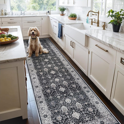 2x6 Hallway Washable Runner Rug : Vintage Soft Kitchen Laundry Runner with Non Slip Backing Farmhouse Entryway Living Room Floor Mat Stain Resistant Carpet for Bedroom Bathroom Distressed Beside Rug