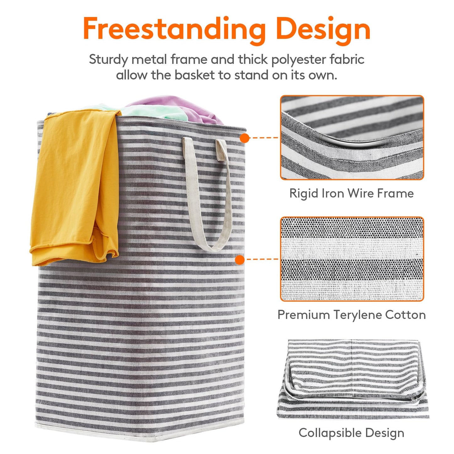 Lifewit 2 Pack Laundry Basket 80L Each, Collapsible Clothes Hamper with Reinforced Handles, Freestanding Waterproof Design for Bedroom and Laundry Room, Grey 160L Total