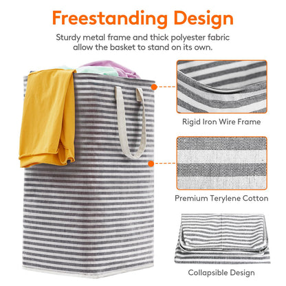 Lifewit 2 Pack Laundry Basket 80L Each, Collapsible Clothes Hamper with Reinforced Handles, Freestanding Waterproof Design for Bedroom and Laundry Room, Grey 160L Total