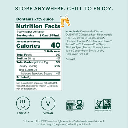 OLIPOP 6g Fiber Prebiotic Soda, Classic Grape, 12 fl oz, 12Pack Skinny | Shelf Stable Prebiotic Soda (Skinny), 6g Fiber, 5g Sugar, Digestive Health Support, Prebiotics & Botanicals, Gluten Free
