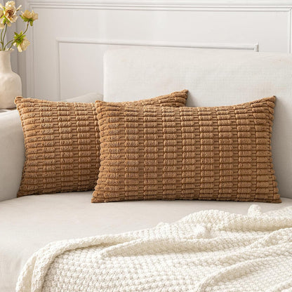 MIULEE Corduroy Decorative Throw Pillow Covers 18x18 Aqua Green Pack of 2 | Soft Boho Striped Pillow Covers Modern Farmhouse Home Decor For Sofa Living Room Couch Bed