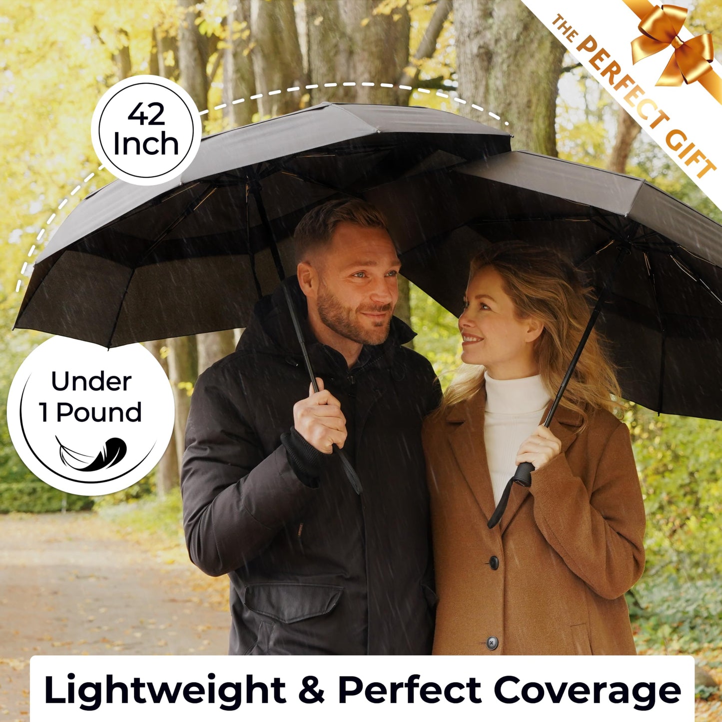 Strongest Windproof Travel Umbrella (Compact, 100MPH Wind-Tested), Light, Portable, One-Handed Use, Automatic Folding Rain Umbrella, Durable, Premium Grip, Fits Car & Backpack